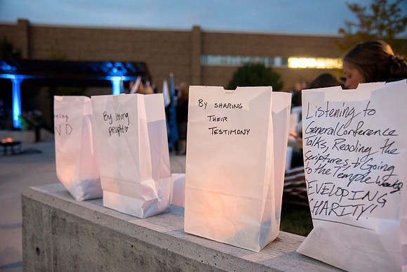 Lighting the BYUI Spirit Week cauldron, luminaries, free hot dogs, fire-pits with S'mores.