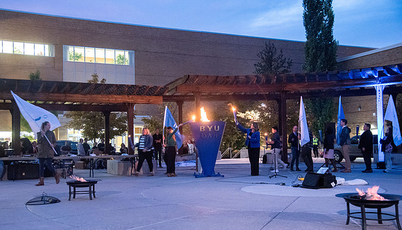 Lighting the BYUI Spirit Week cauldron, luminaries, free hot dogs, fire-pits with S'mores.