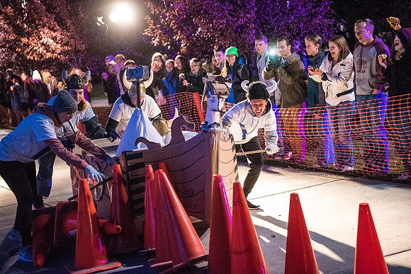 The Chariot Race was held in between the I-Center and the Manwaring student center as part of the Spirit Week celebrations. Fall Semester.
