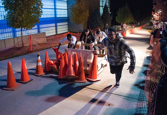 The Chariot Race was held in between the I-Center and the Manwaring student center as part of the Spirit Week celebrations. Fall Semester.