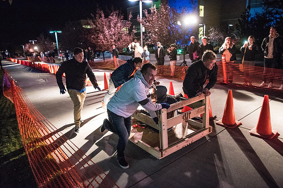 The Chariot Race was held in between the I-Center and the Manwaring student center as part of the Spirit Week celebrations. Fall Semester.