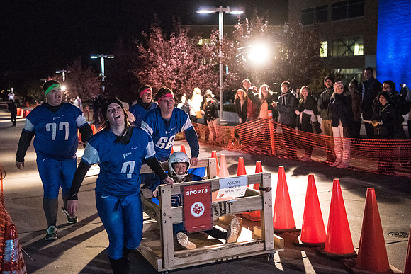 The Chariot Race was held in between the I-Center and the Manwaring student center as part of the Spirit Week celebrations. Fall Semester.