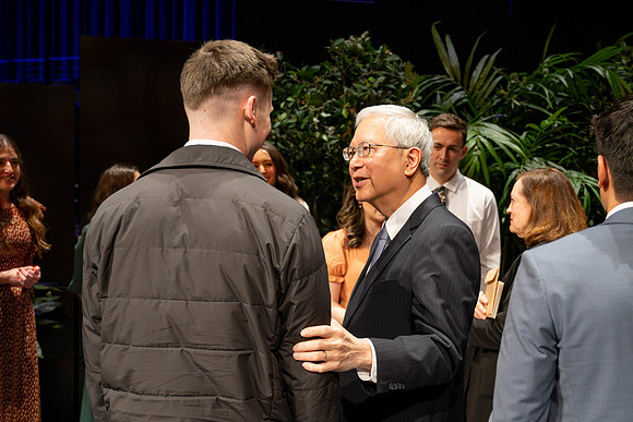 Elder and sister Gong meet with students of BYU-Idaho.
