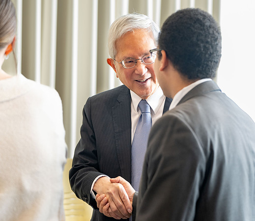Elder and sister Gong meet with students of BYU-Idaho.