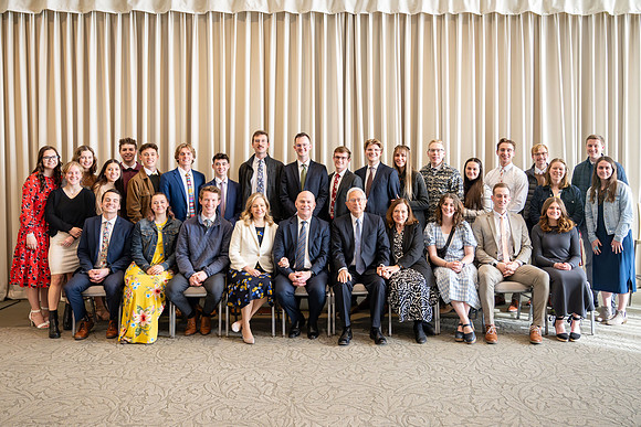 Elder and sister Gong meet with students of BYU-Idaho.