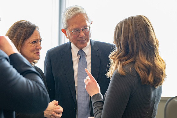 Elder and sister Gong meet with students of BYU-Idaho.