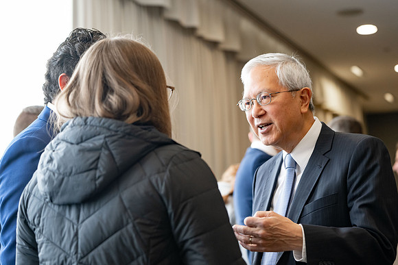 Elder and sister Gong meet with students of BYU-Idaho.