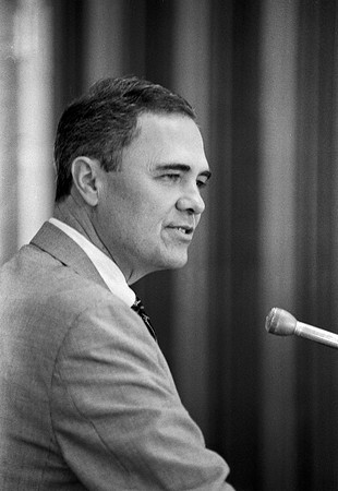 President Bennion makes an announcement at a press conference