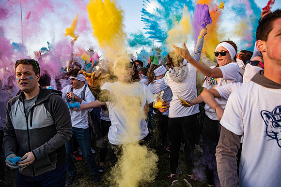 The color fun run was held as part of Spirit Week activities on the upper playing field. Fall Semester.