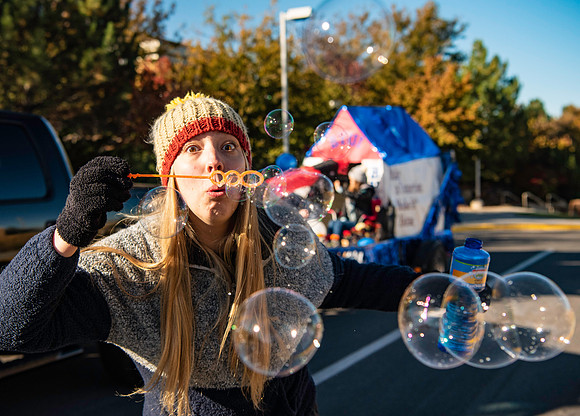 The Spirit Week Parade made a loop around campus, and had various campus organizations participating. Fall semester.