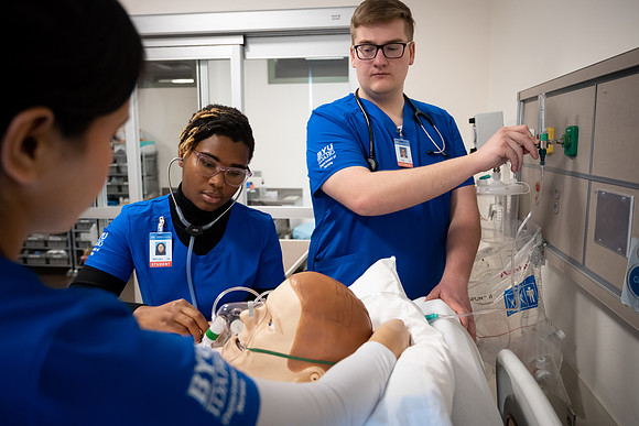 Nursing students in lab.