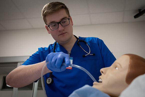 Nursing students in lab.