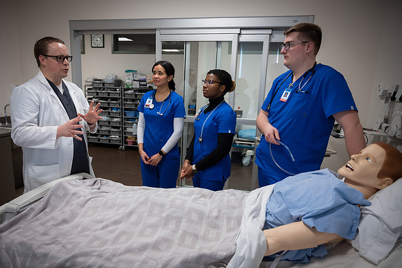 Nursing students in lab.