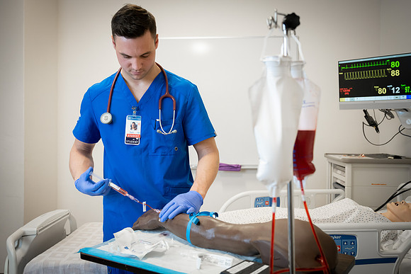 Nursing students in lab.