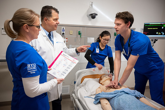 Nursing students in lab.
