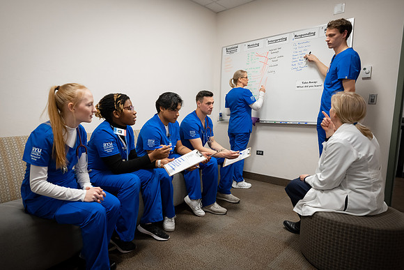 Nursing students in lab.