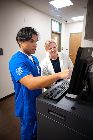 Nursing students in lab.