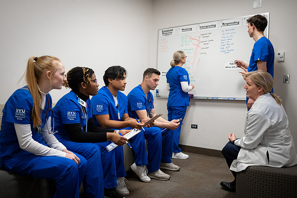 Nursing students in lab.