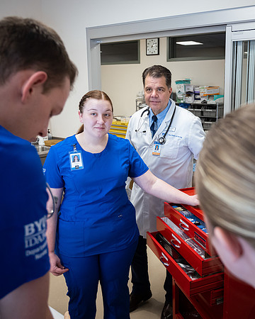 Nursing students in lab.