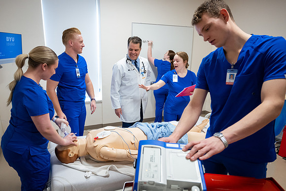 Nursing students in lab.