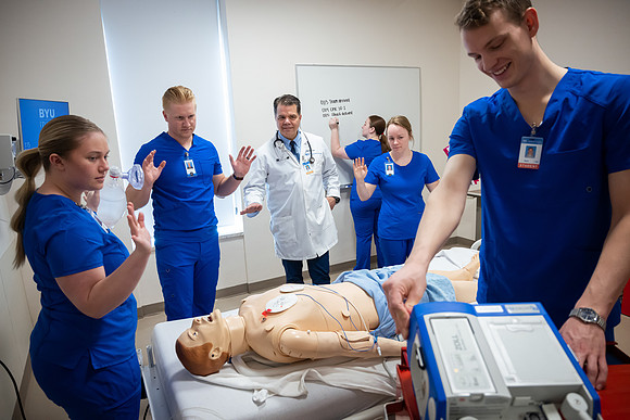 Nursing students in lab.