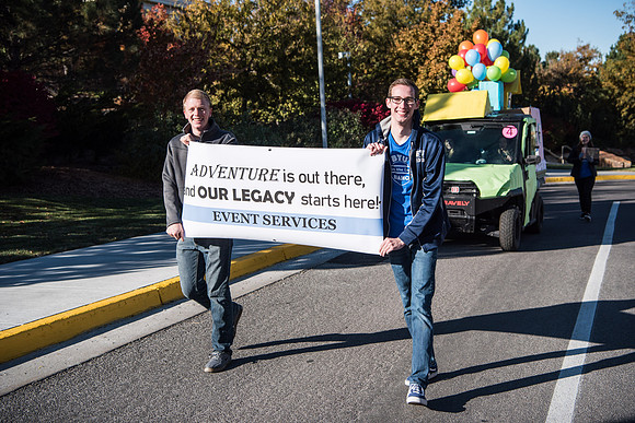 The Spirit Week Parade made a loop around campus, and had various campus organizations participating. Fall semester.