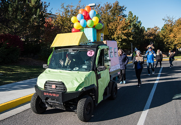 The Spirit Week Parade made a loop around campus, and had various campus organizations participating. Fall semester.