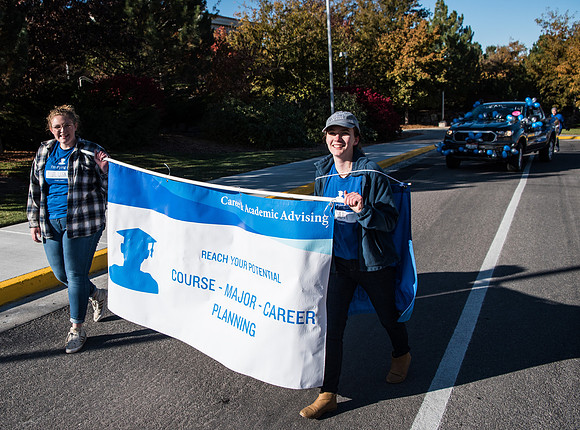 The Spirit Week Parade made a loop around campus, and had various campus organizations participating. Fall semester.