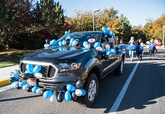 The Spirit Week Parade made a loop around campus, and had various campus organizations participating. Fall semester.