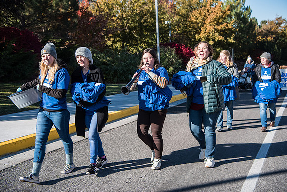 The Spirit Week Parade made a loop around campus, and had various campus organizations participating. Fall semester.