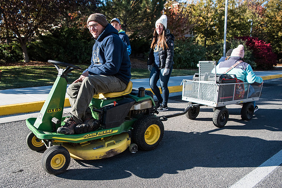 The Spirit Week Parade made a loop around campus, and had various campus organizations participating. Fall semester.
