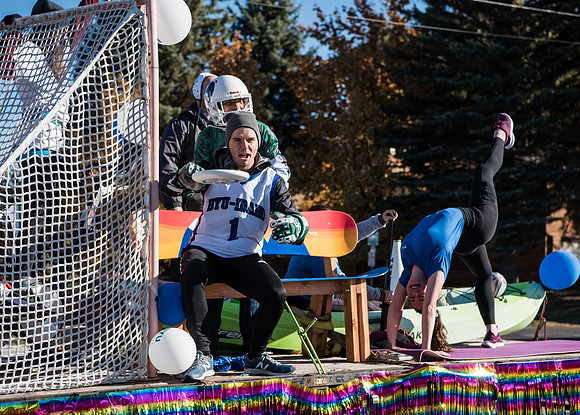 The Spirit Week Parade made a loop around campus, and had various campus organizations participating. Fall semester.