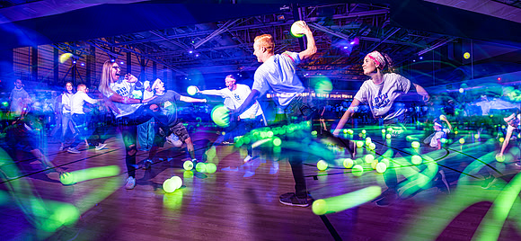 The final activity for Spirit week was a huge game of glow in the dark dodge ball, held in the BYU-I Center courts. Fall Semester.