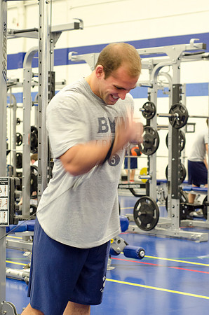 Students workout in the fitness center in the Hart building.