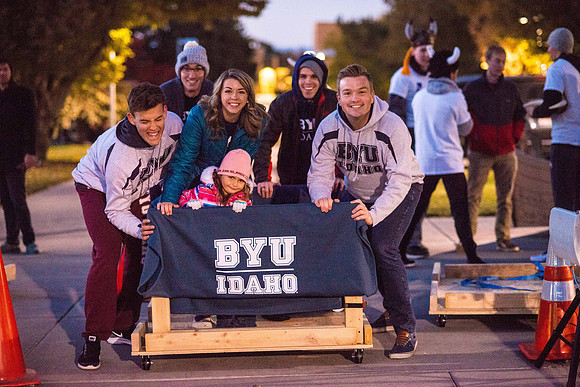 Chariot Races: teams race up the sidewalk between the BYU-Idaho Center and the Manwaring Center.
