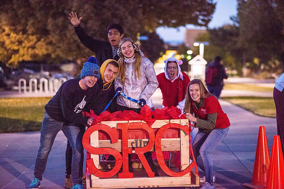 Chariot Races: teams race up the sidewalk between the BYU-Idaho Center and the Manwaring Center.