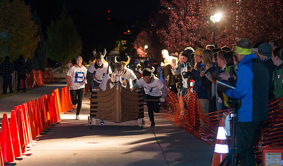 Chariot Races: teams race up the sidewalk between the BYU-Idaho Center and the Manwaring Center.