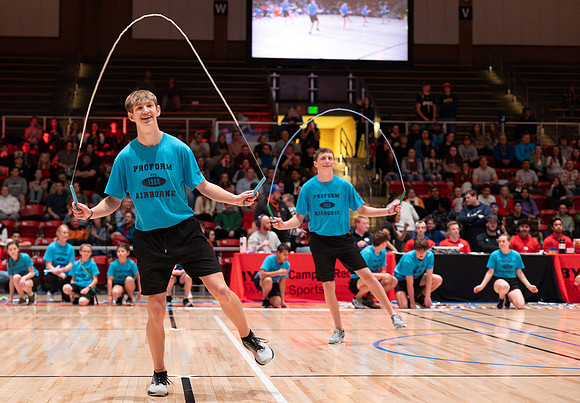 The Profrom Airborne team performs in the heart gym.