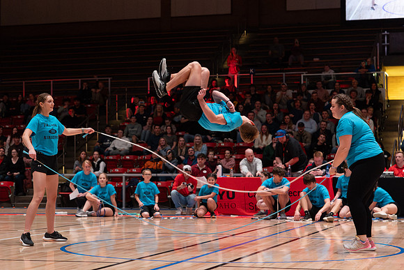 The Profrom Airborne team performs in the heart gym.