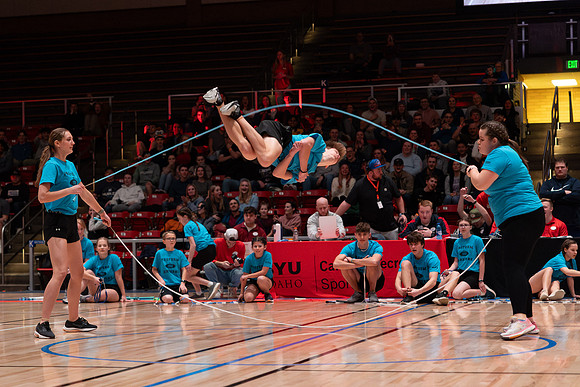 The Profrom Airborne team performs in the heart gym.