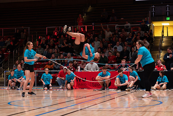 The Profrom Airborne team performs in the heart gym.