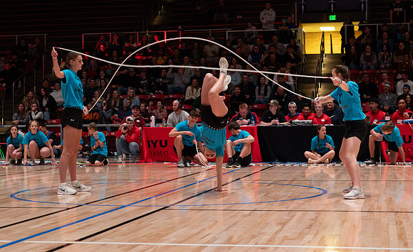 The Profrom Airborne team performs in the heart gym.