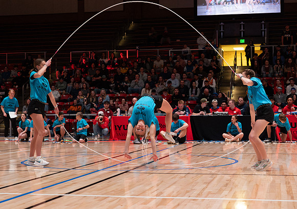 The Profrom Airborne team performs in the heart gym.