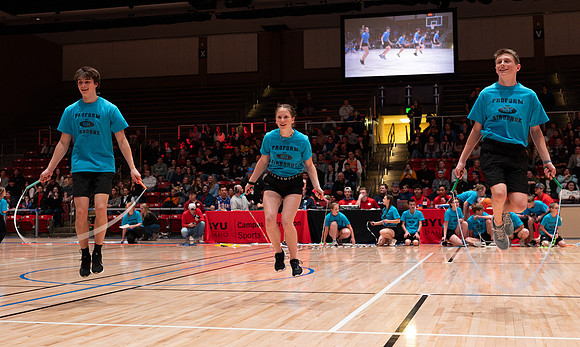 The Profrom Airborne team performs in the heart gym.