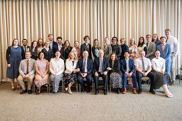 Elder and sister Gong meet with students of BYU-Idaho.