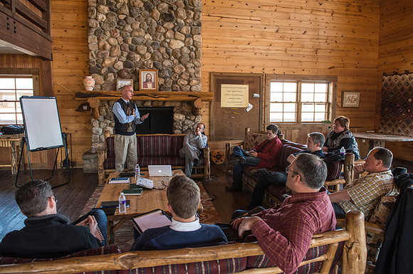 University Relations Communications, Creative Services retreat at the Sky Mountain Lodge near Victor, Idaho.  Samuel Clay &amp; Yohan Delton of the Psychology Department gave a presentation on dealing