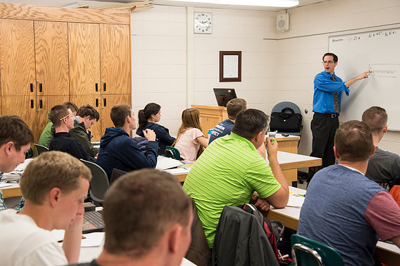 Students in a Civil Engineering class, Reinforced Concrete Design, are taught by Nathan Harris.