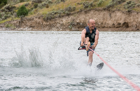 Stephen Mendenhall waterskiing at Ririe Reservoir. - Aug 2019