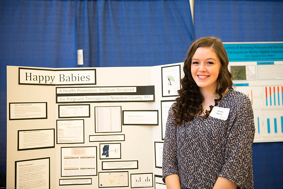 Students present their projects for the Student Research and Creative Works Conference.