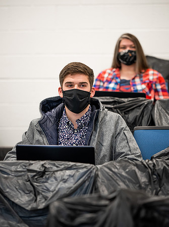 BYUI classes in the religion department meeting during Covid-19 with masks and social distanced seating.